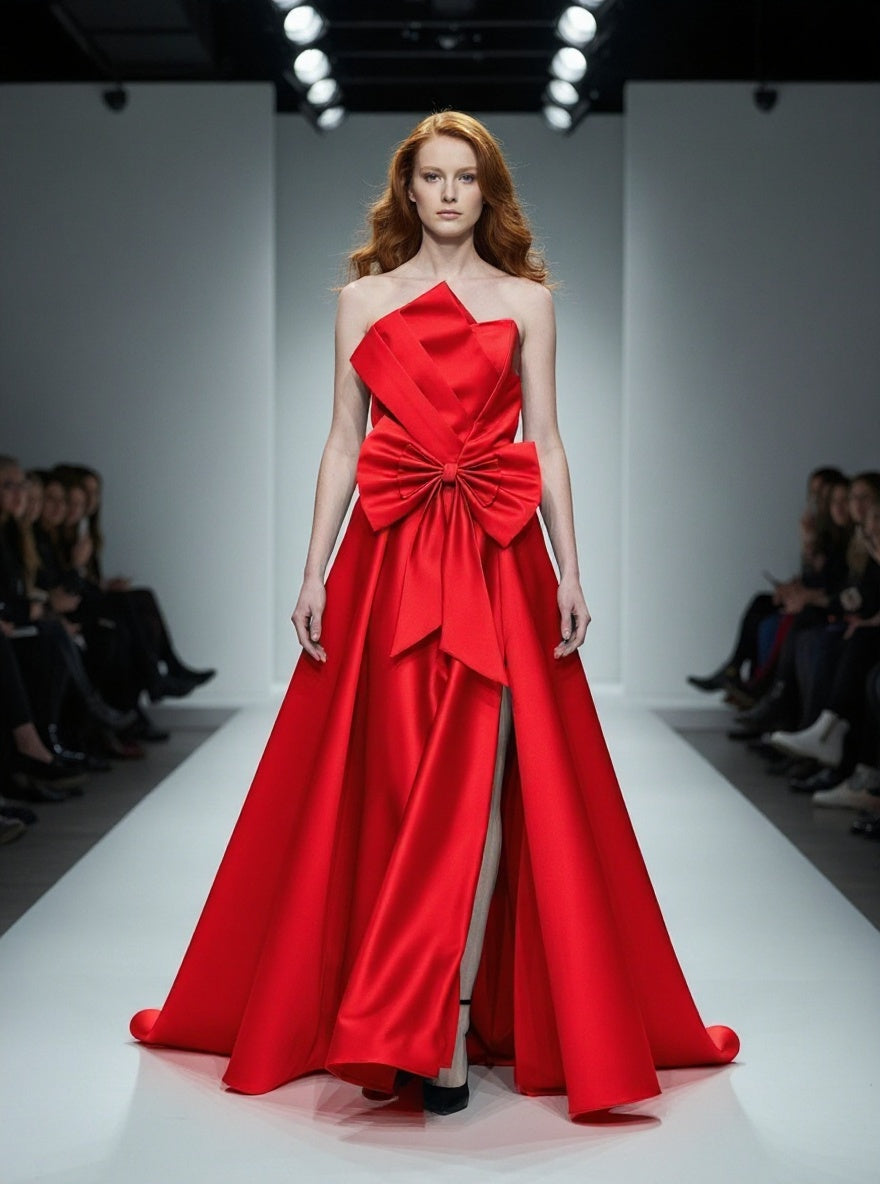 Svečana haljina sa mašnom i elegantnim šlicem