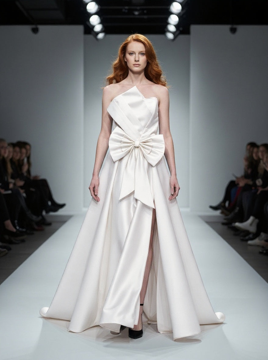 Svečana haljina sa mašnom i elegantnim šlicem